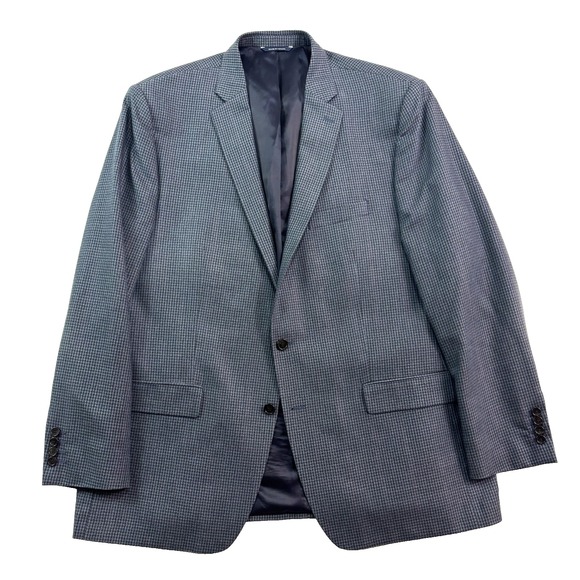 Ralph Lauren 50L Navy Blue Gingham Silk Wool Blazer Jacket Sport Suit Coat Check